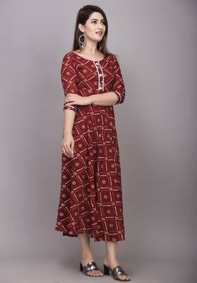Maroon Bandhni Printed Rayon Gown Kurti 4