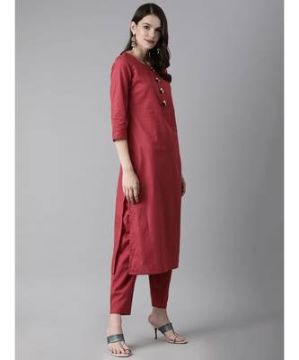 Indo Era Red Solid Straight Kurta Palazzo With Dupatta Set 3