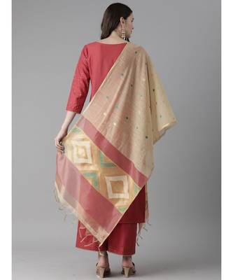 Indo Era Red Embroidered Straight Kurta Palazzo With Dupatta Set 2