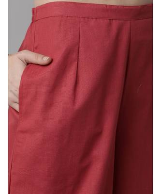 Indo Era Red Embroidered Straight Kurta Palazzo With Dupatta Set 5