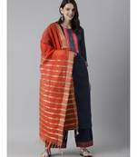 Indo Era Navy Blue Solid Straight Kurta Palazzo With Dupatta Set
