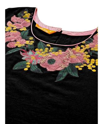 Indo Era Black Embroidered Straight Kurta Palazzo With Dupatta Set 4