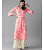 Indo Era Pink Foil Printed Straight Kurta Palazzo Set