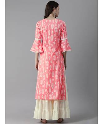 Indo Era Pink Foil Printed Straight Kurta Palazzo Set 2