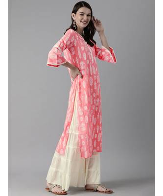 Indo Era Pink Foil Printed Straight Kurta Palazzo Set 3