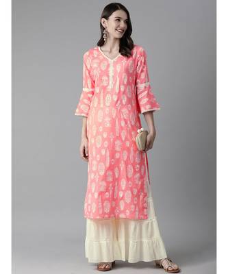 Indo Era Pink Foil Printed Straight Kurta Palazzo Set 4