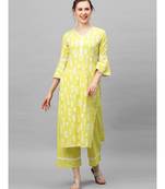 Indo Era Yellow Foil Printed Straight Kurta Palazzo Set