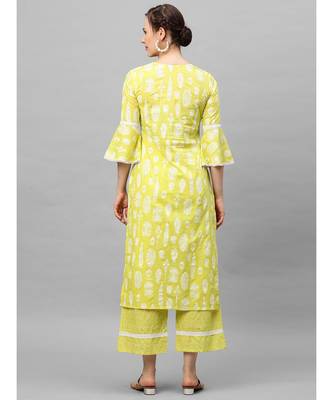 Indo Era Yellow Foil Printed Straight Kurta Palazzo Set 3