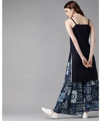 Indo Era Blue Solid Straight Kurta With Printed Sharara Sets 2
