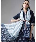 Indo Era Navy Blue Floral Printed Straight Kurta Trouser With Dupatta Set