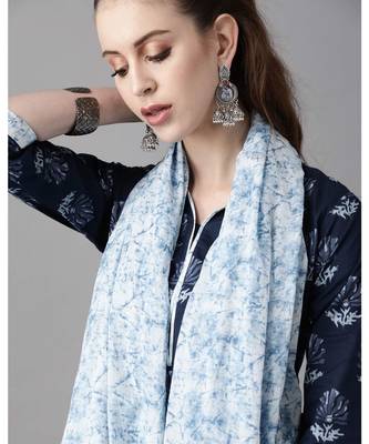Indo Era Navy Blue Floral Printed Straight Kurta Trouser With Dupatta Set 5
