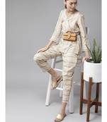 Indo Era Off White Printed A-Line Kurta with Pant Set