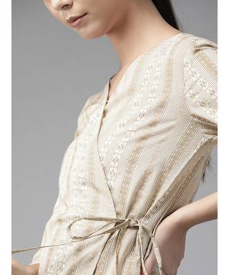 Indo Era Off White Printed A-Line Kurta with Pant Set 4