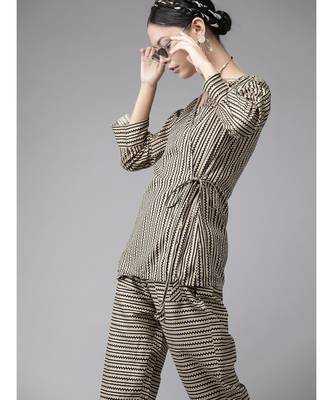 Indo Era Black Printed A-Line Kurta with Pant Set 4