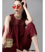 Indo Era Wine Printed Flared Kurta with Pant Set