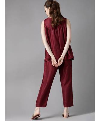 Indo Era Wine Printed Flared Kurta with Pant Set 2