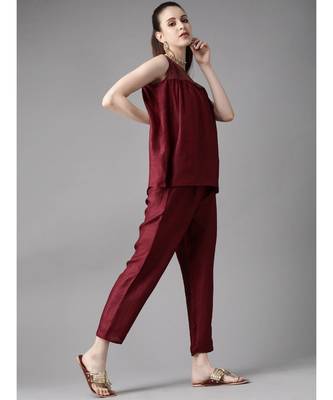 Indo Era Wine Printed Flared Kurta with Pant Set 3