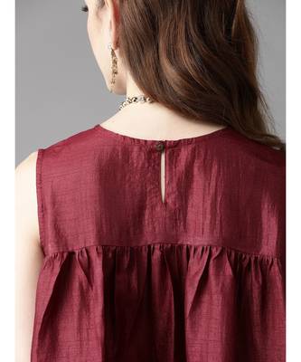 Indo Era Wine Printed Flared Kurta with Pant Set 4