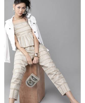 Indo Era Off White Printed Flared With Pnat Set 1