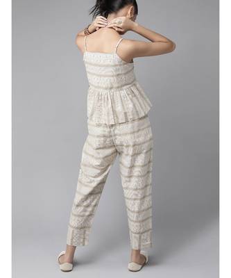 Indo Era Off White Printed Flared With Pnat Set 2