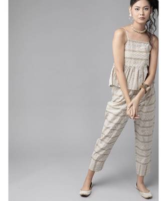 Indo Era Off White Printed Flared With Pnat Set 3