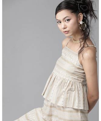 Indo Era Off White Printed Flared With Pnat Set 4