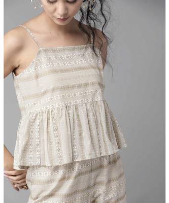 Indo Era Off White Printed Flared With Pnat Set 5