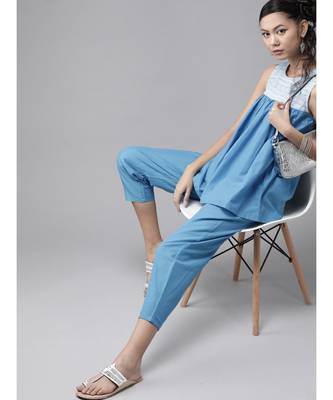 Indo Era Blue Printed Flared Kurta with Pant Set 1