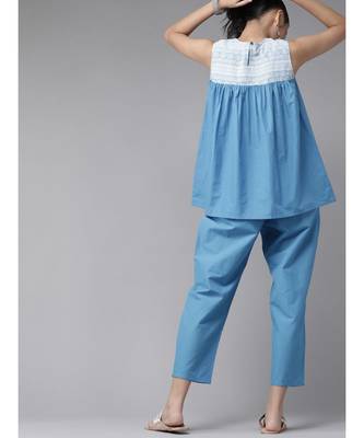 Indo Era Blue Printed Flared Kurta with Pant Set 2