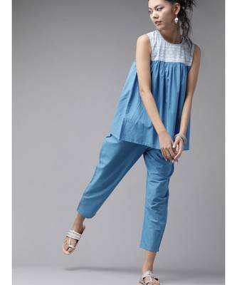 Indo Era Blue Printed Flared Kurta with Pant Set 3