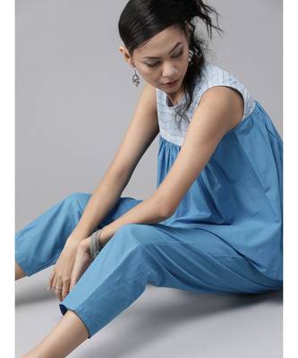 Indo Era Blue Printed Flared Kurta with Pant Set 4