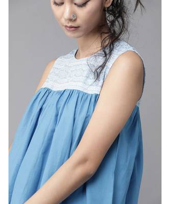 Indo Era Blue Printed Flared Kurta with Pant Set 5