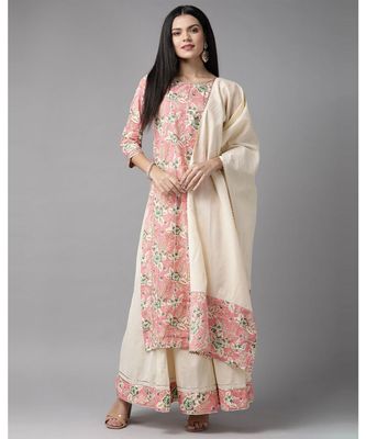Indo Era Pink Floral Printed Straight 