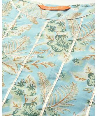 Indo Era Blue Floral Printed Straight Kurta Skirt with Dupatta Set 5