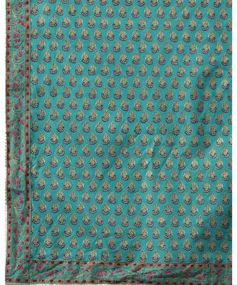 Indo Era Green Floral Printed A-Line Kurta Trouser With Dupatta Set 4