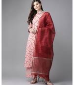Indo Era Pink Floral Printed Straight Kurta Palazzo with Dupatta Set
