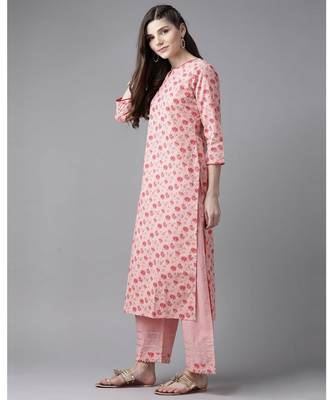 Indo Era Pink Floral Printed Straight Kurta Palazzo with Dupatta Set 3