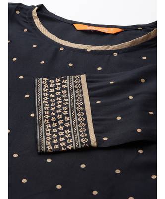 Indo Era Navy Blue Foil Printed Straight Kurta Palazzo Set 5