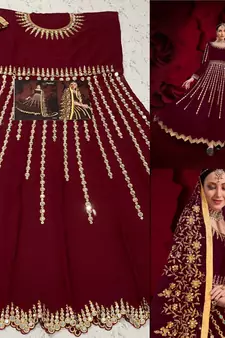 Maroon embroidered georgette salwar