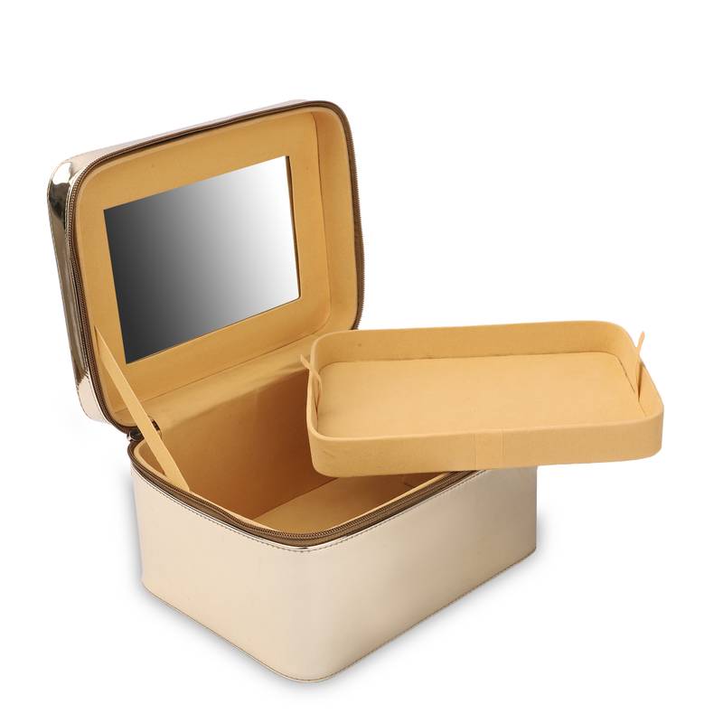 NFI essentials Makeup Bag Cosmetic Box Jewelry Bridal Box Make up Box Trousseau Box (Gold)