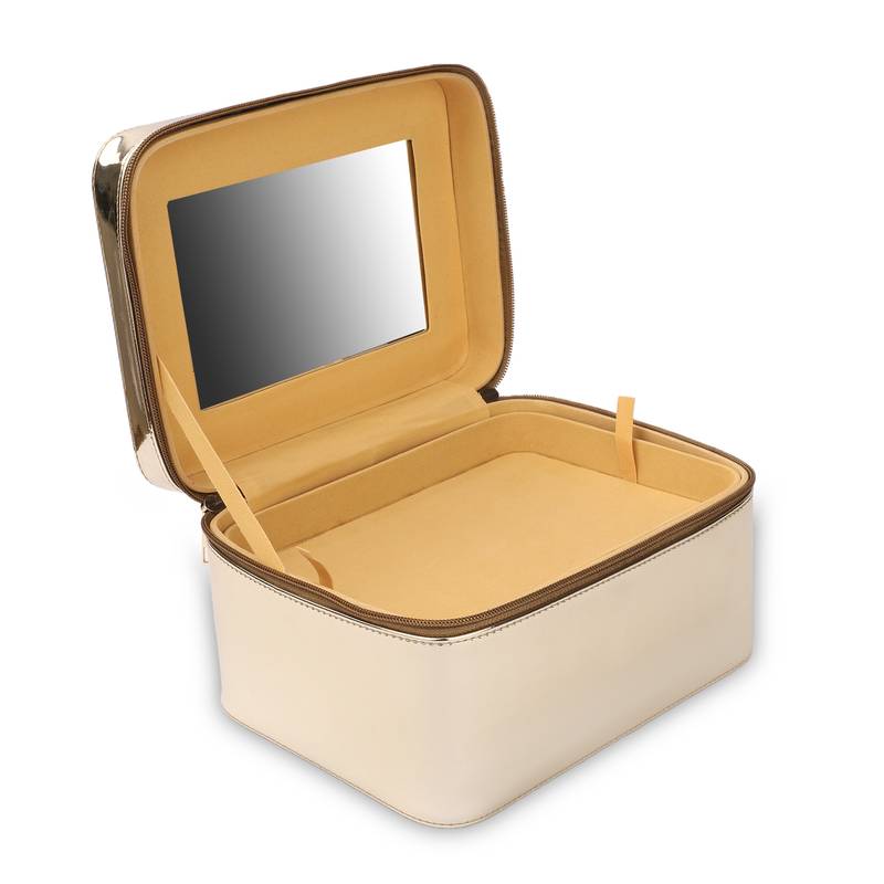 NFI essentials Makeup Bag Cosmetic Box Jewelry Bridal Box Make up Box Trousseau Box (Gold)