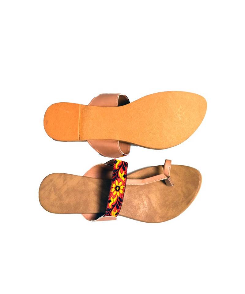 Stylish Women's Kolhapuri Chappals Comfortable Toe Ring Flats for Ethnic Wears  Tan