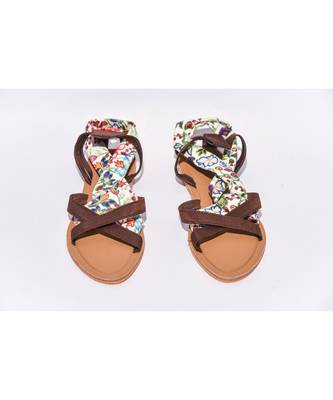 Strips Colorful Flower Flat Sandal 1