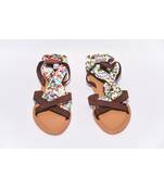 Strips Colorful Flower Flat Sandal