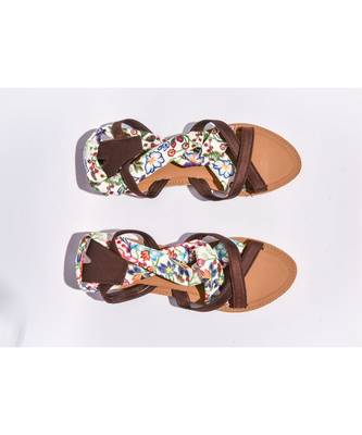 Strips Colorful Flower Flat Sandal 2