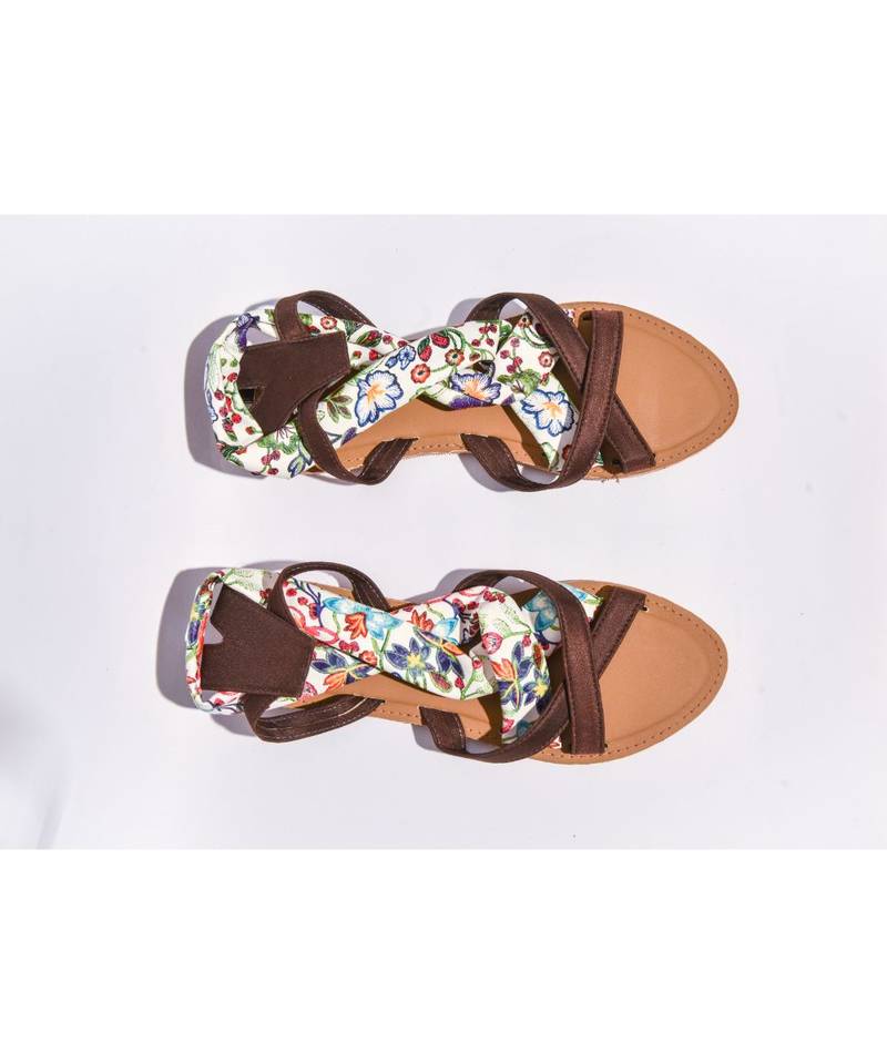 Strips Colorful Flower Flat Sandal