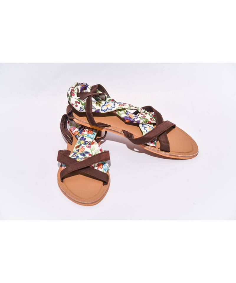 Strips Colorful Flower Flat Sandal