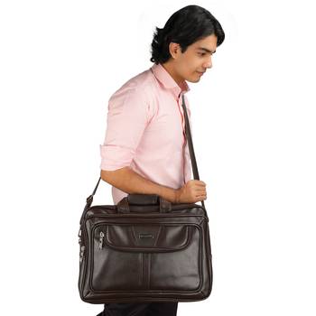 NFI essentials PU Leather Office Laptop Handbag Stylish Messenger Bag Briefcase 17.5 Inch (Brown) 1