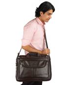 NFI essentials PU Leather Office Laptop Handbag Stylish Messenger Bag Briefcase 17.5 Inch (Brown)