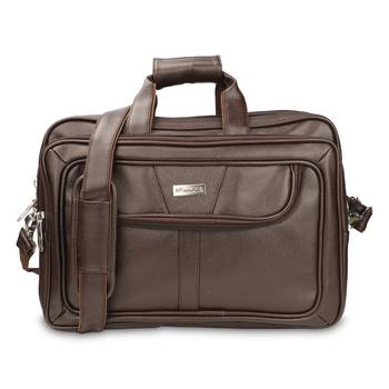 NFI essentials PU Leather Office Laptop Handbag Stylish Messenger Bag Briefcase 17.5 Inch (Brown) 2